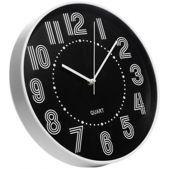 Relógio De Parede 30,5cm Por 4,5cm Quartz De Plástico Branco com Preto